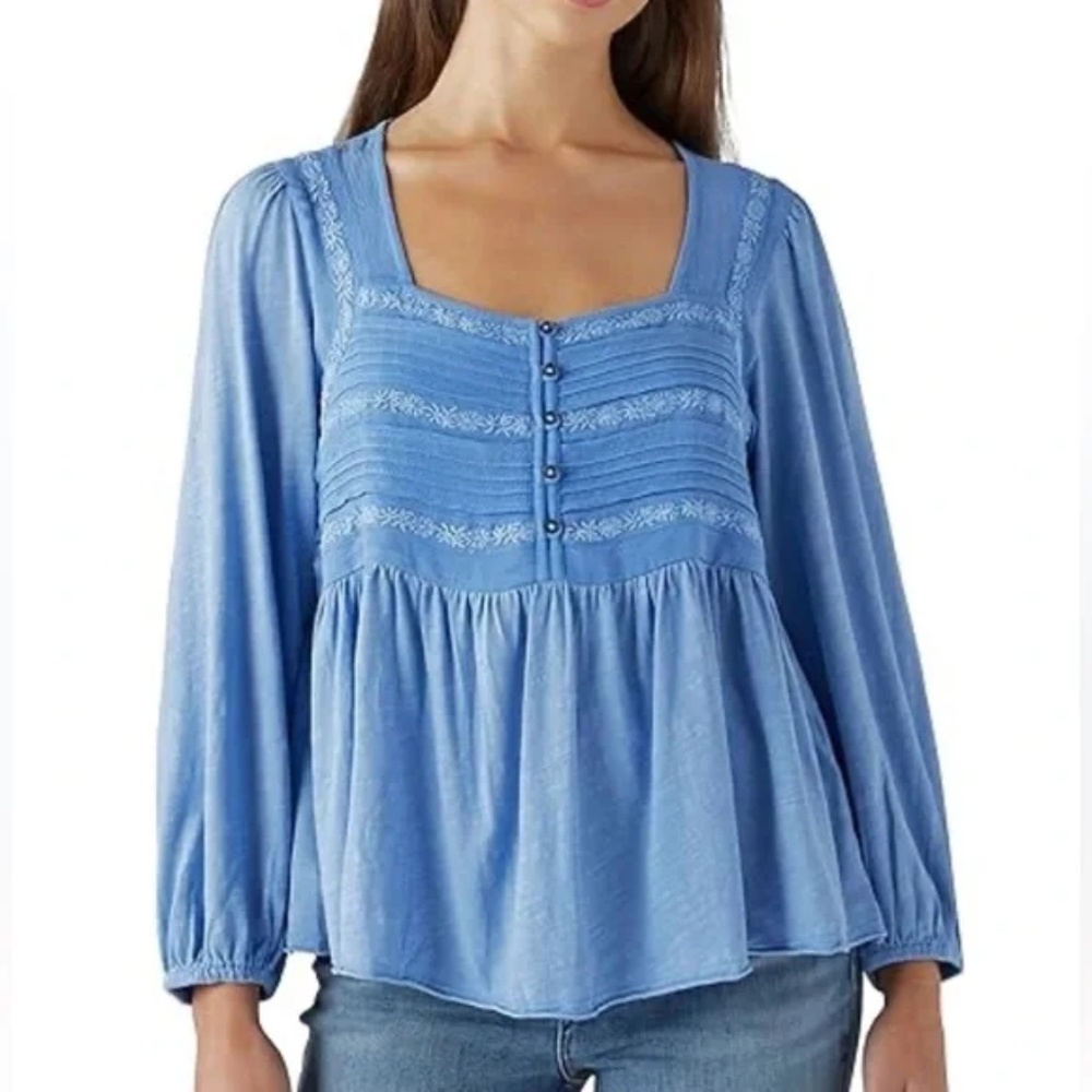 Lucky Brand Women's Long Sleeved Boho Peasant Babydoll Top Cotton Knit Size S